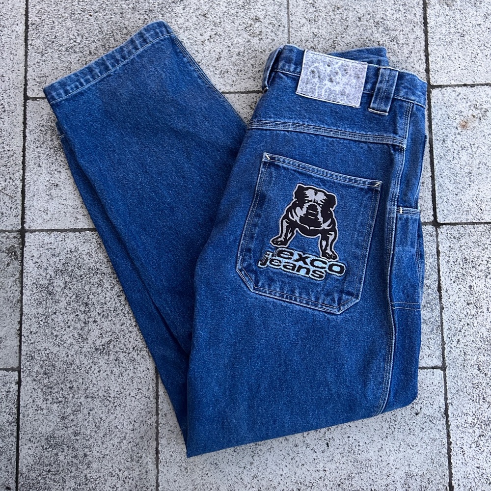 Y2K Exco Baggy Jeans Pitbull Embroidered Design 30”